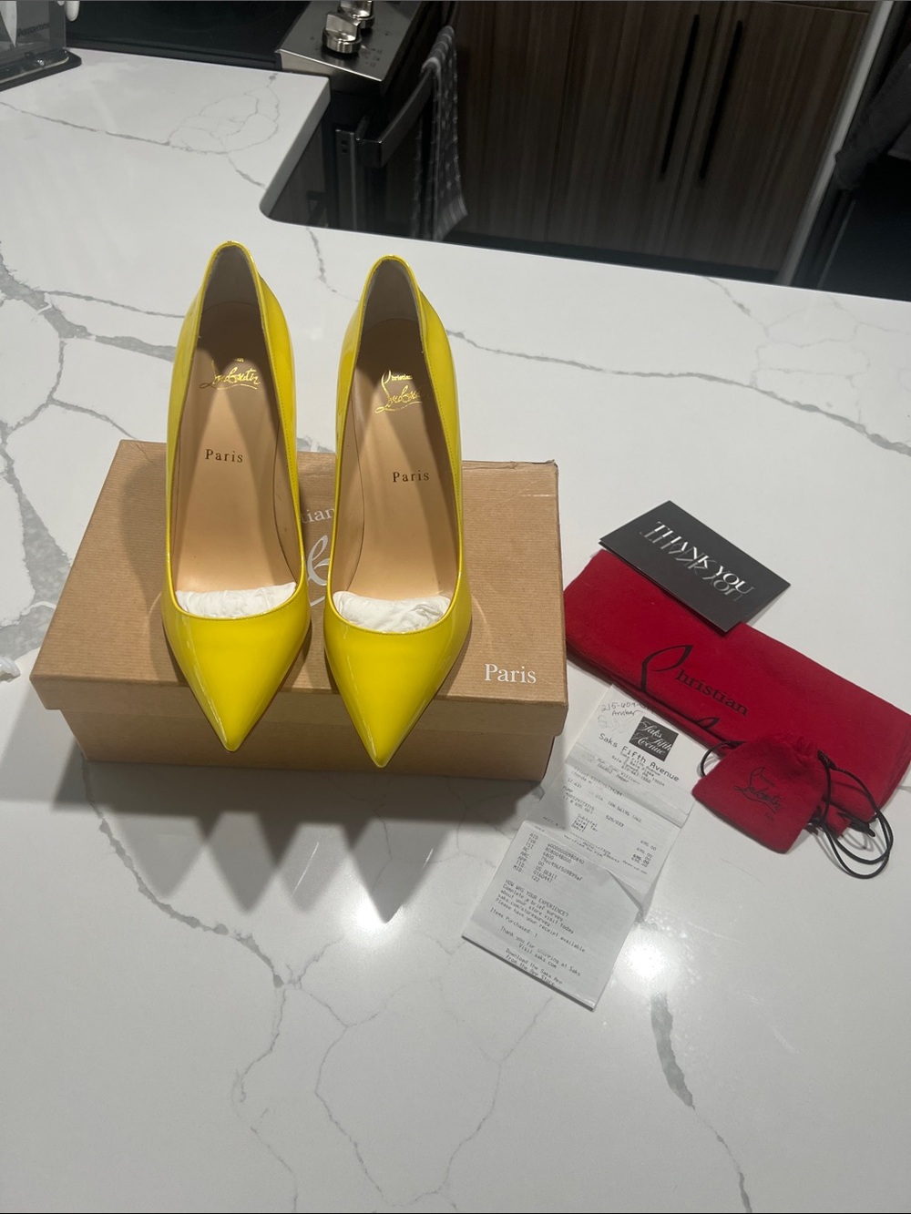 Christian Louboutin Bright Yellow Patent Pointed Toe Pumps NEW WITH TAGS